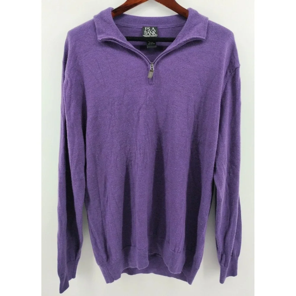 Jos A. Bank Men's Traveler 100% Wool 1/4 Zip Pullover Sweater purple XXL